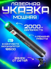 Зеленая лазерная указка мощная SimpleShop на аккумуляторе с насадками, диммером/ Зеленый луч для учителя, презентаций, конференций/ Лазер для подачи сигнала и туризма