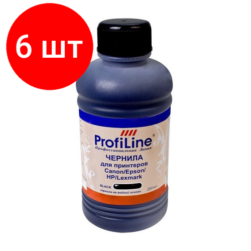 Комплект 6 штук, Чернила Premium для Canon/Epson/HP/Lexmark чер. 250 мл вод. ProfiLine