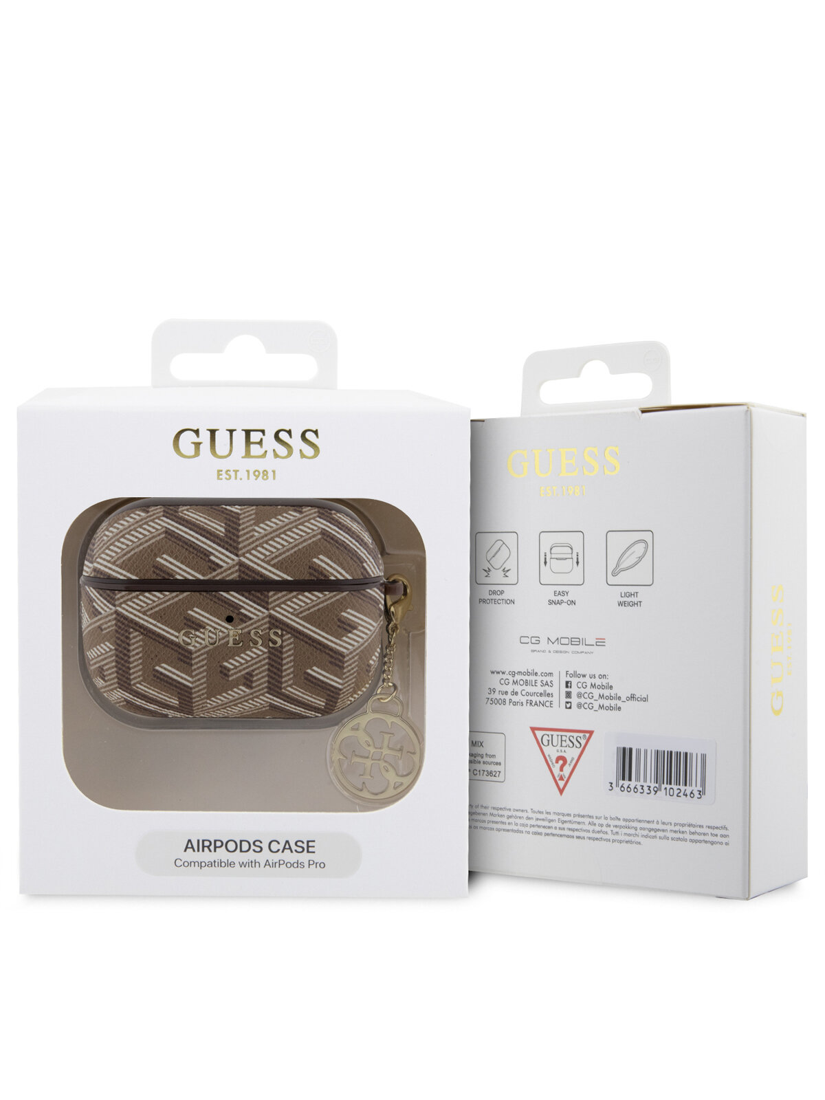 Guess для Airpods Pro чехол PU leather G CUBE with metal logo and Charm Brown