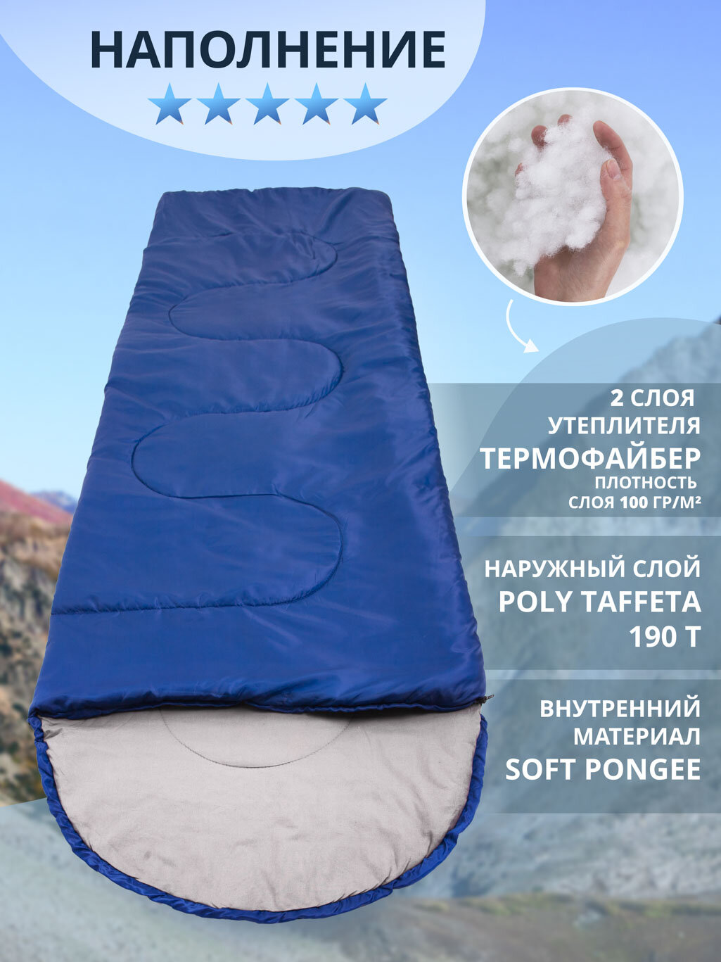 Спальный мешок (спальник туристический) Saimaa Comfort 200XL (235см) , синий
