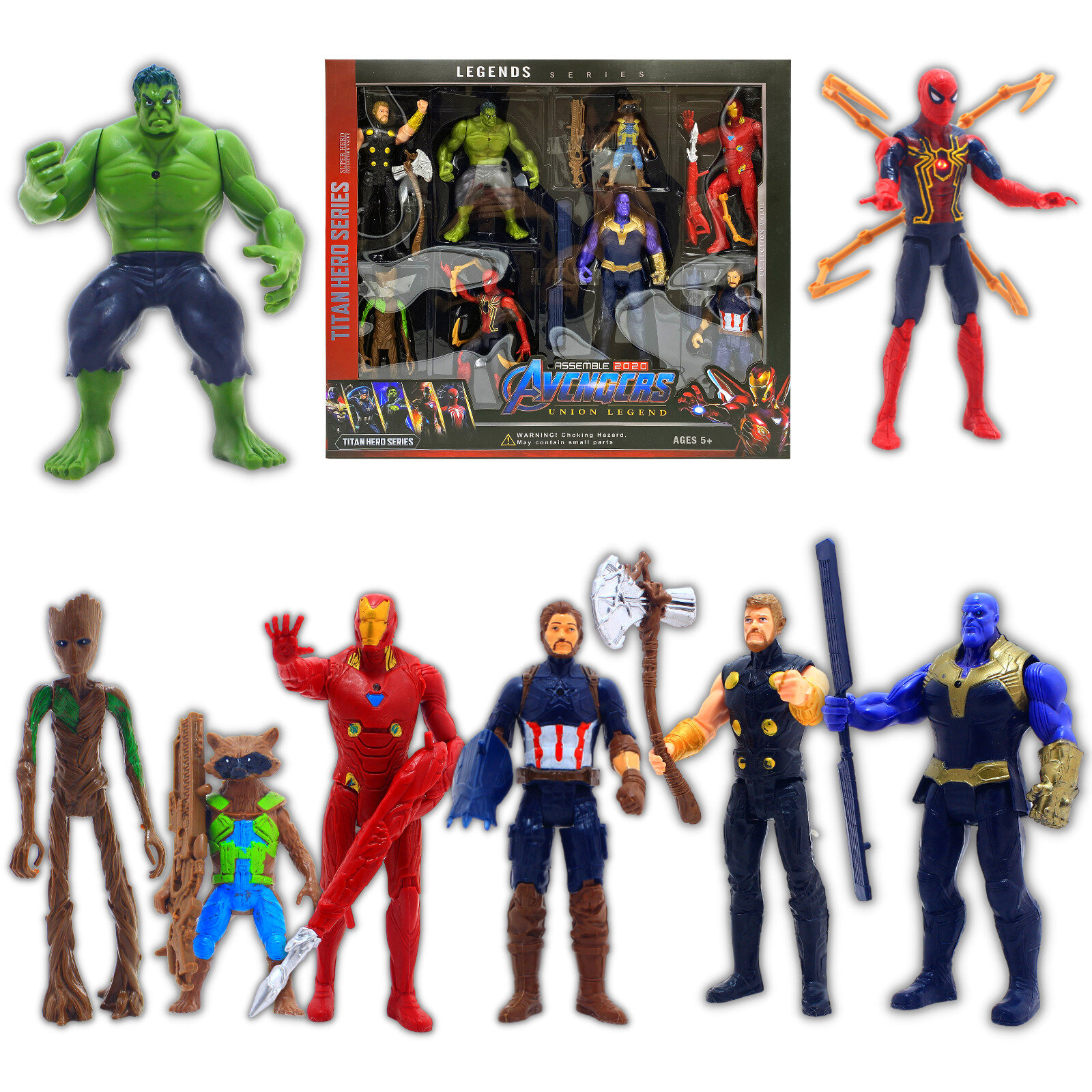 Супергерои Марвел 8 шт / Marvel Мстители / Набор фигурок шт / Человек паук / Халк / Железный человек / Танос / Грут