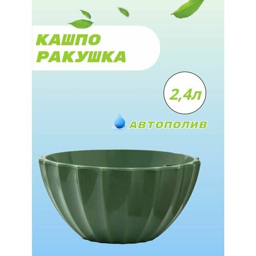 Кашпо ракушка с автополивом 2,4л зеленый 2 шт.