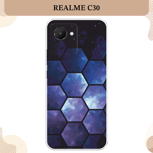 Силиконовый чехол Соты космос на Realme C30 / Реалми С30 силиконовый чехол фон соты синие на realme c30 реалми c30