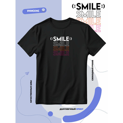 Футболка смайлик с повторяющейся надписью smile-улыбайся, размер 4XL, черный