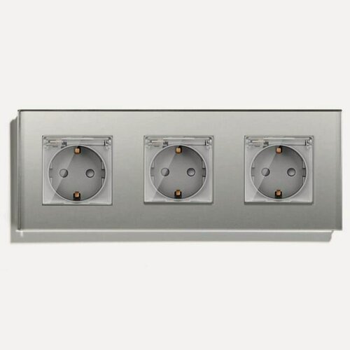 Изображение товара Розетка c крышкой, IP44 3 поста 16А, рамка 228х86мм пластик, цвет серый