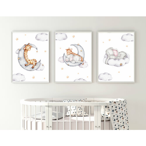 Интерьерный постер в детскую комнату набор 3 шт в акварельной технике 