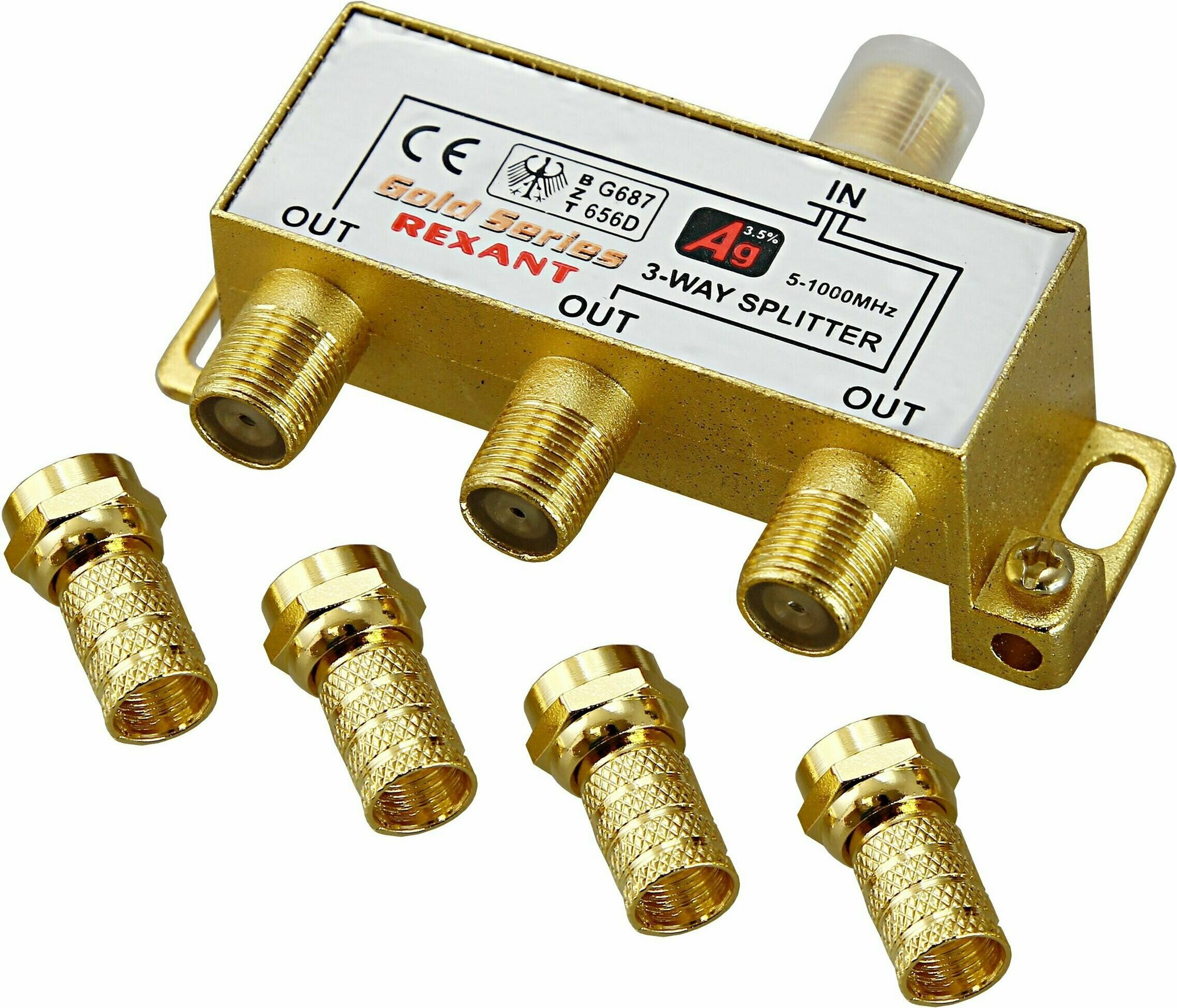 Делитель сетевой Rexant Gold Series тип F 4 разъема золото