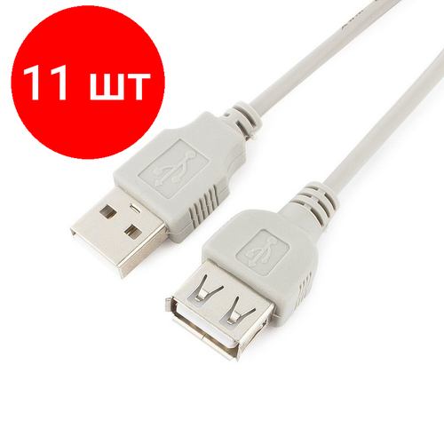 Комплект 11 штук, Кабель USB 2.0 AM/AF, 1.8 м, Gembird, сер, CC-USB2-AMAF-6 комплект 30 штук кабель usb 2 0 am af 1 8 м gembird сер cc usb2 amaf 6