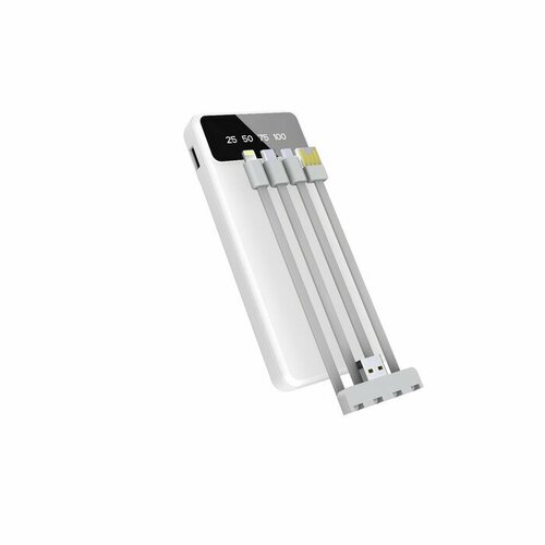 BYZ Внешний аккумулятор BYZ W79 10000 мАч Type-C USB 2 А дисплей кабели 4 дисплей белый 2973₽