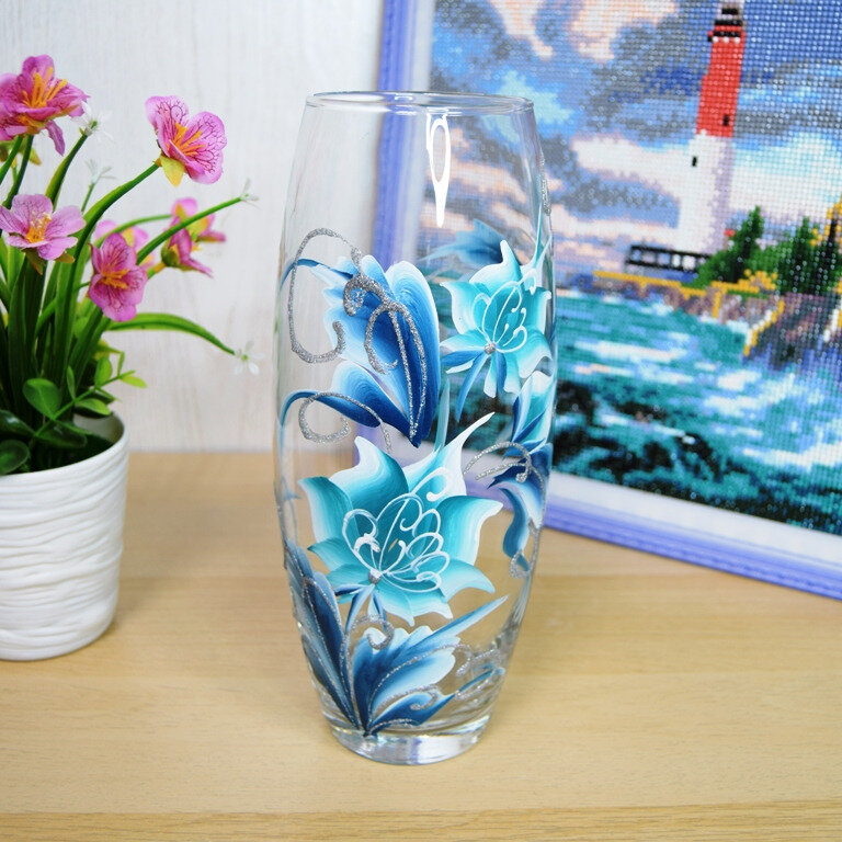 фото Ваза настольная, стеклянная, Ариэль бирюза, 26 см