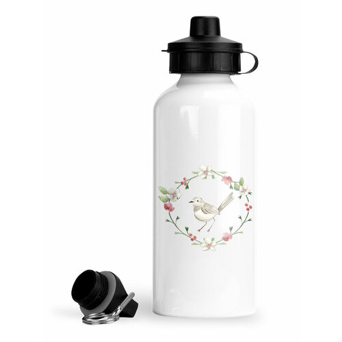 фото Спортивная бутылка акварельный оленёнок птичка в венке мелком luzimuzi