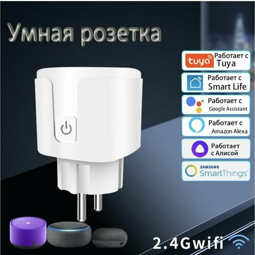 Умная Wi-Fi розетка с голосовым управлением. умная лампочка wi fi tuya 9w с голосовым управлением