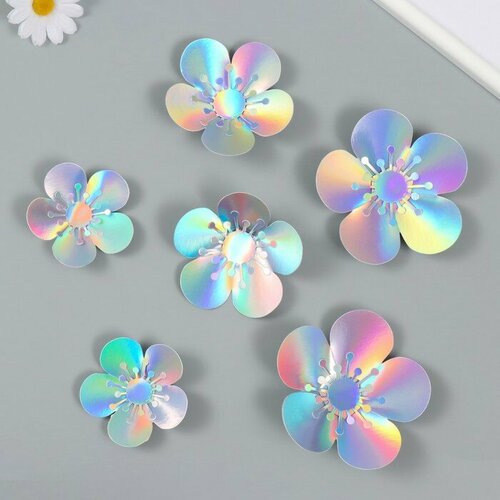 Наклейка бумага Цветок Серебристая голография набор 6 шт 13х123х06 см 236₽