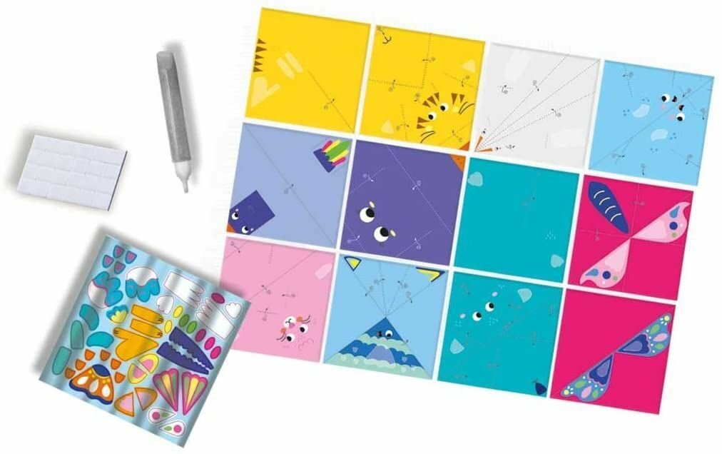 Набор для творчества ориграми с декоративными перьями, блестками и наклейками, 12 бумажных карточек животного мира, наклейки, элементы для декора, 5 лет+, SES Creative (Hobby)