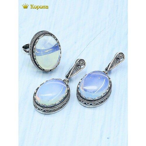 Комплект бижутерии: кольцо, серьги, лунный камень, искусственный камень, размер кольца 19.5, голубой