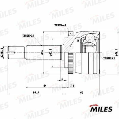 ШРУС HYUNDAI SOLARIS KIA RIO II-III 05- нар. (+ABS) Miles GA20664
