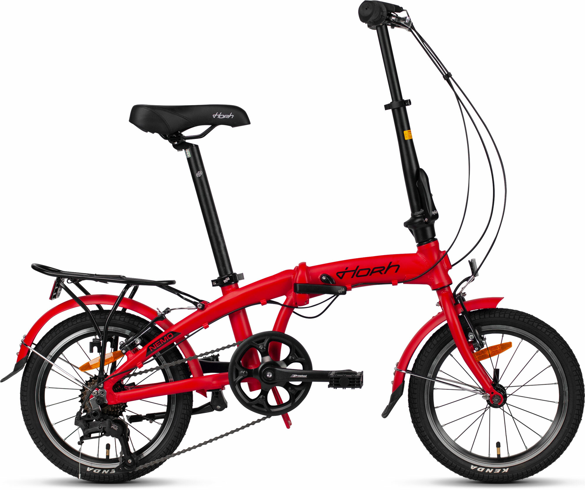 Велосипед складной HORH NEMO 16" (2024), ригид, складная рама, взрослый, женский, мужской, алюминиевая рама, 7 скоростей, ободные тормоза, цвет Red-Black, красный/черный цвет, размер рамы 16", для роста 150-180 см