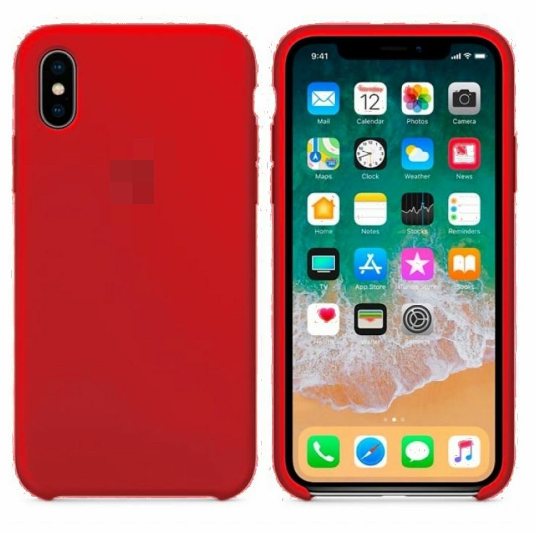 Apple iPhone X / XS под оригинал красный чехол, айфон 10 икс замша утолщённый противоударный Silicone case red