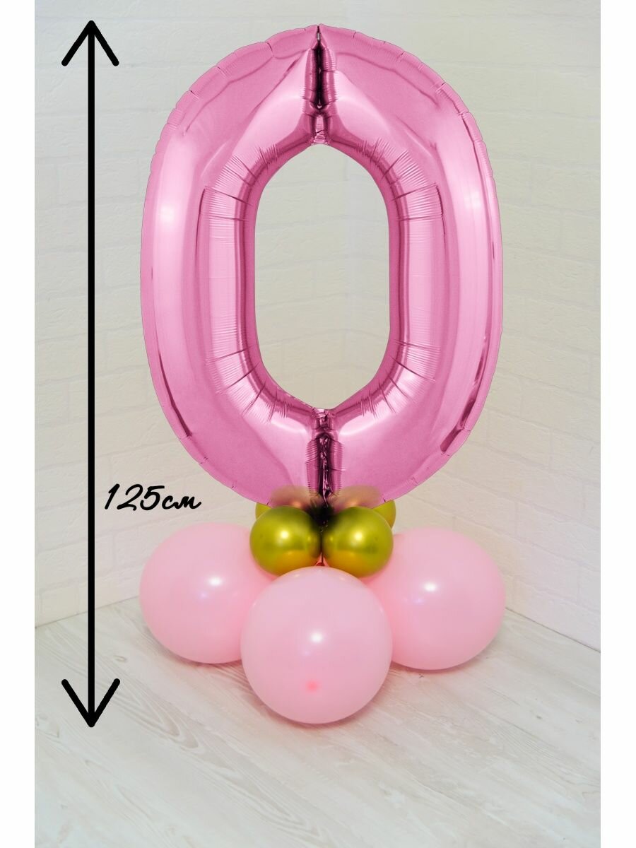 Воздушные шары фольгированная цифра 0 на подставке на день рождения