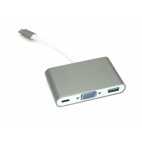 Адаптер Type-C на VGA, USB 3.0 + Type-С для MacBook серый адаптер type c на vga usb 3 0 type с для macbook серый
