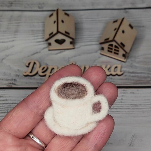 Брошь Деревушка, бежевый, коричневый