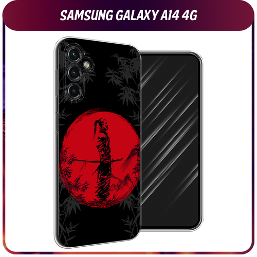 силиконовый чехол cat not today на samsung galaxy a14 5g самсунг галакси a14 5g Силиконовый чехол на Samsung Galaxy A14 4G / Галакси A14 4G Самурай на красном фоне