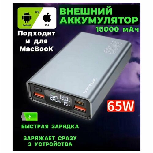 Powerbank Borofone BJ40 15000mAh 2USB1C 225W65W серый 239000₽