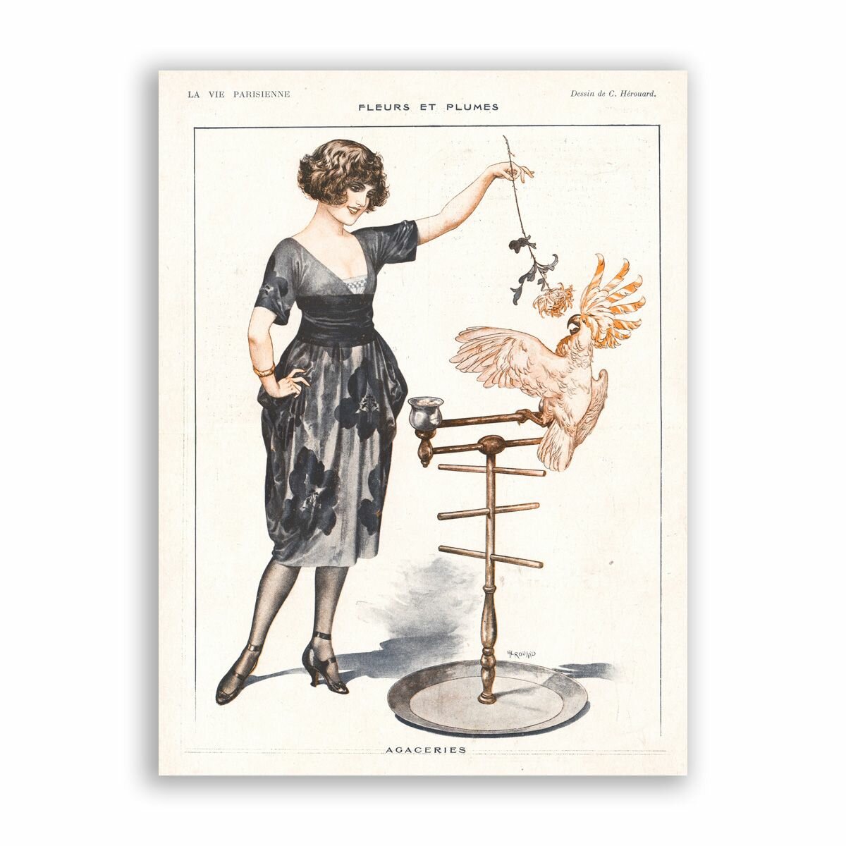 Постер на бумаге в стиле Пин-ап / La Vie Parisienne - Fleurs et Plumes / Размер 30 x 40 см