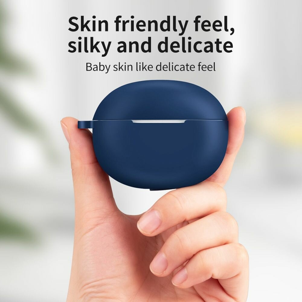 Защитный силиконовый чехол с карабином для беспроводных наушников Realme Buds T100 - черный — фото 1