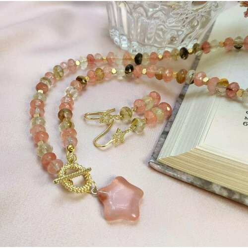 Комплект бижутерии Камни Елены: серьги, колье, халцедон, размер колье/цепочки 50 см