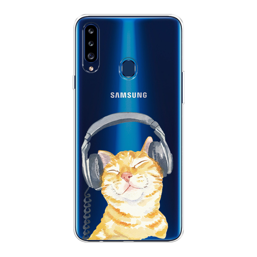 Силиконовый чехол на Samsung Galaxy A20s / Самсунг Галакси A20s Кот меломан, прозрачный