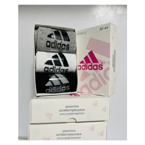 Носки adidas, 3 пары, размер 37-41, черный, серый, белый носки спортивные женские ароматизированные антибактериальные дезодорированные