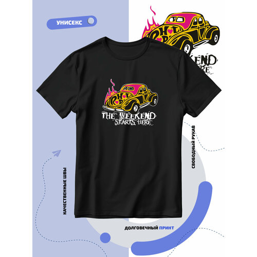 фото Футболка the weekend starts here с горящим автомобилем, размер xl, черный smail-p