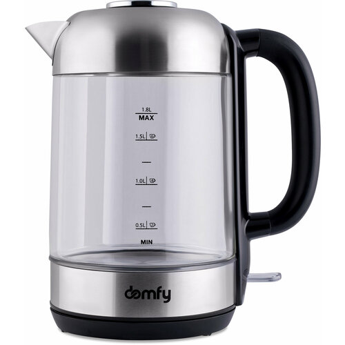 Чайник электрический Domfy DSM-EK401 2200 Вт чёрный прозрачный 1.8 л пластик/стекло чайник электрический scarlett sc ek27g91 2200 вт чёрный 1 7 л стекло