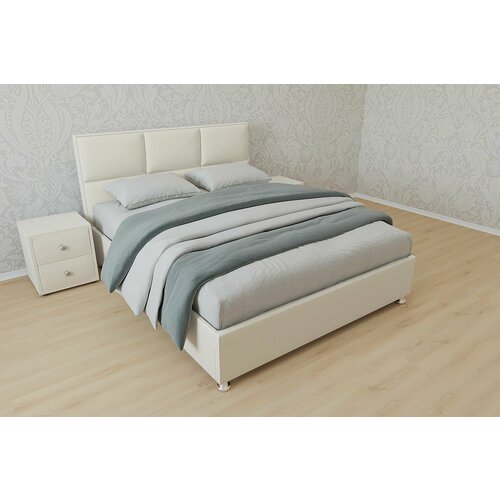 Двуспальная кровать Корсика с матрасом 180x200 с подъемным механизмом и с коробом для белья велюр белый без ножек