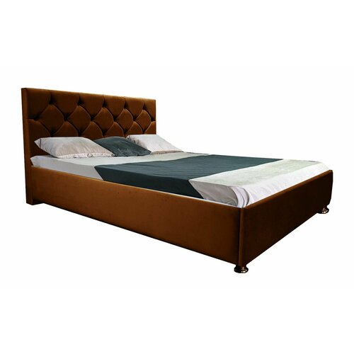 Двуспальная кровать Сирия 140x200 с подъемным механизмом и с коробом для белья велюр коричневый ножки 13 см хром