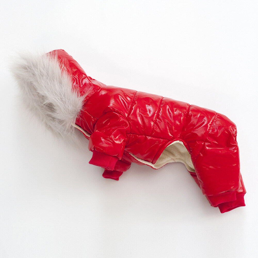 Одежда для собак, зимний теплый комбинезон для собак мелких и средних пород, красный, XS. ОШ 20, ОГ 26, ДС 20