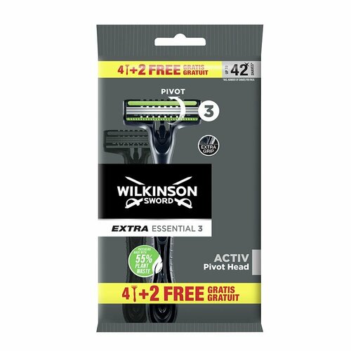 Wilkinson Sword / Schick Extra3 Activ / Бритвенный одноразовый станок (6 шт) бритвенный станок wilkinson sword extra3 sensitive одноразовый 3 лезвия