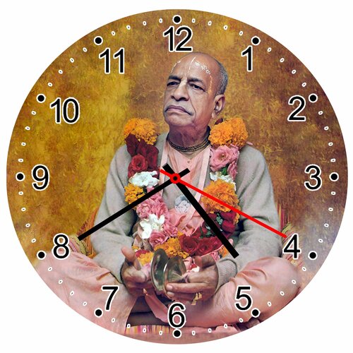 Шрила Прабхупада, Часы настенные и настольные с подставкой в комплекте, из прессованной древесины (МДФ) - 4мм