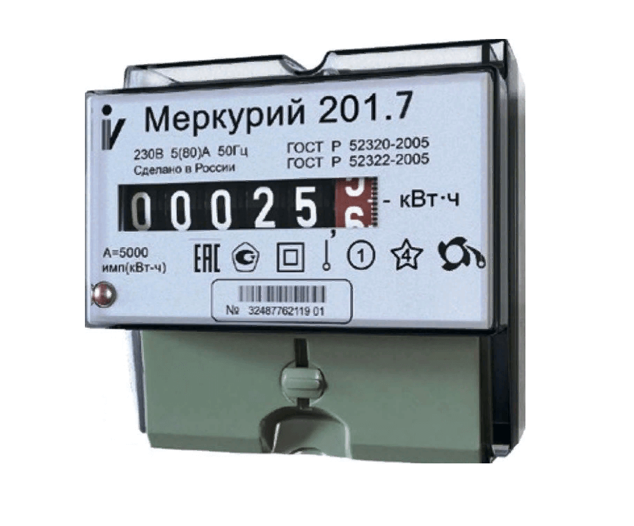 Счётчик электроэнергии меркурий 201.7 1-фазный, 5-60А однотарифный, на рейку