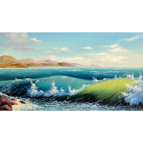 Картина для интерьера маслом на холсте. Живопись. 100% ручная работа. Художественная мастерская Грёзы. Морской пейзаж. Море. Размер картины 50х90 см.