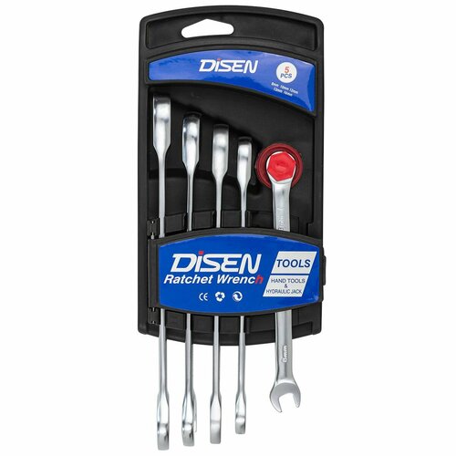 Набор ключей трещоточных 5пр.(8,10,12,13,14мм), на пластиковом держателе DISEN DSD1502