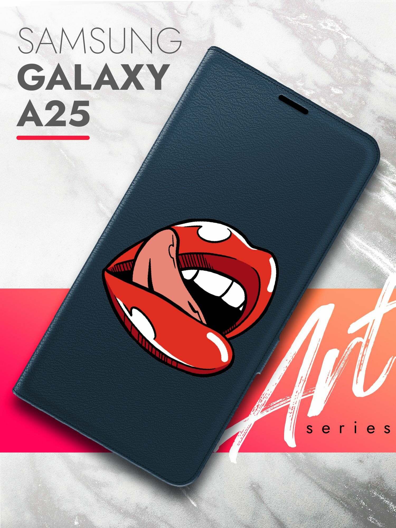 Чехол на Samsung Galaxy A25 (Самсунг Галакси А25) синий книжка эко-кожа подставка отделение для карт магнит Book case, Brozo (принт) Губы