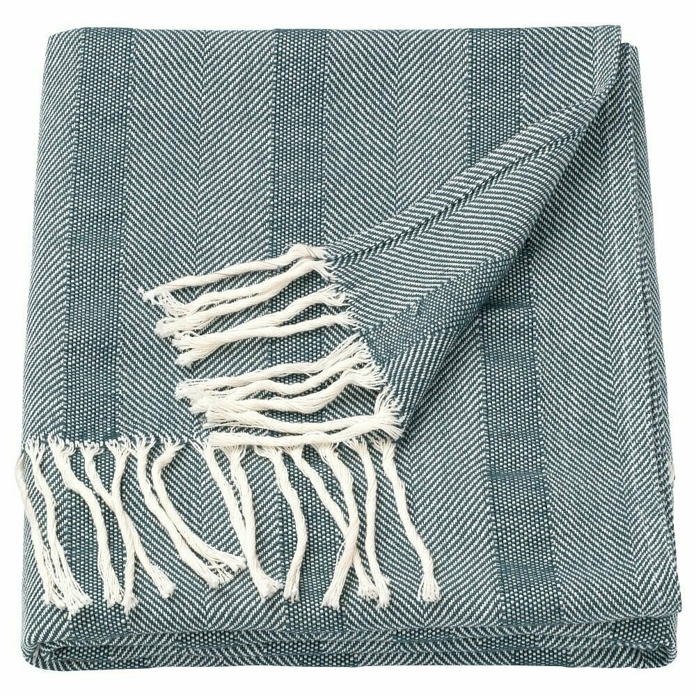 Плед IKEA GERHILD, хлопок, геометрический рисунок, синий, 130x170 см — фото 1