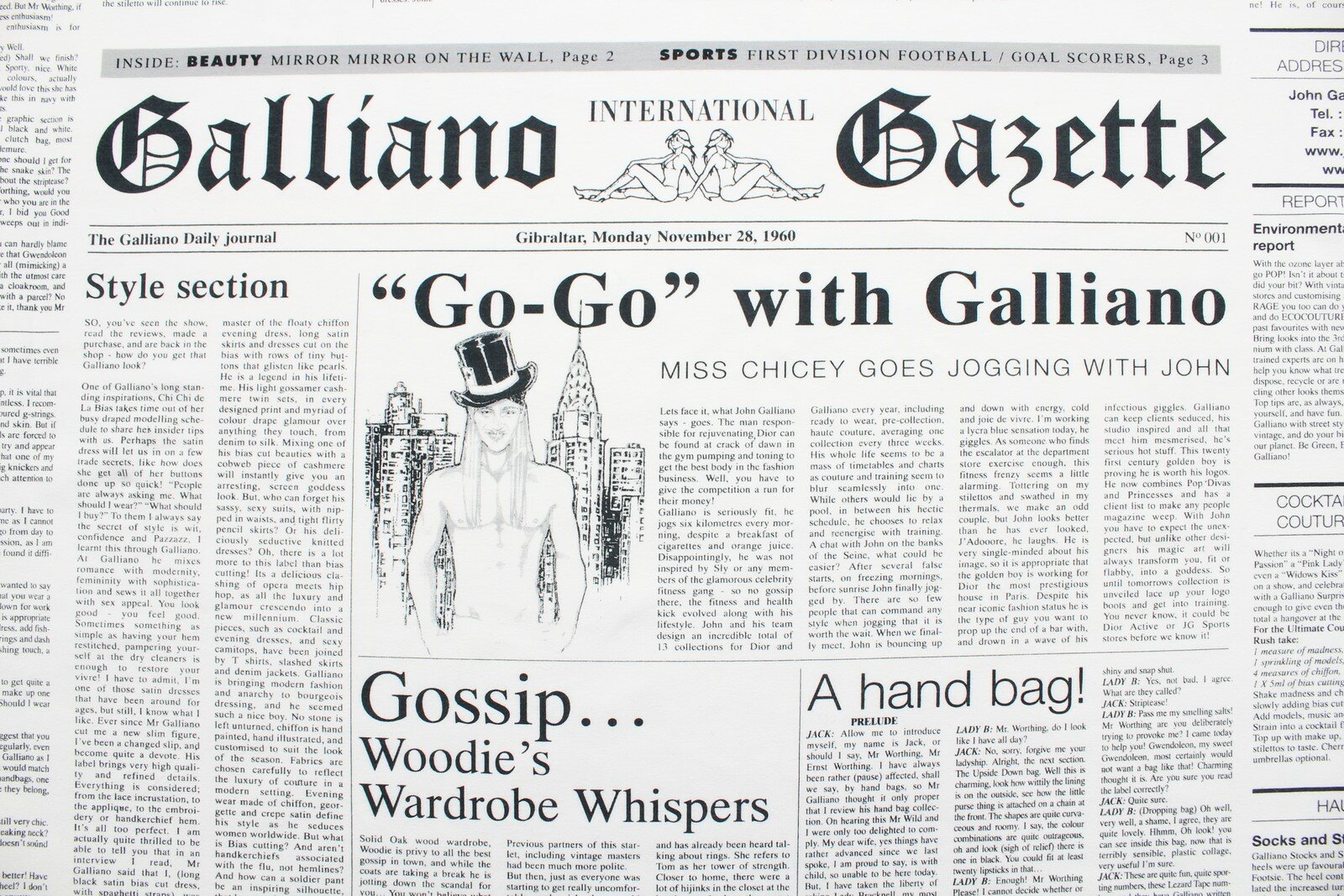 Ткань Трикотаж-стрейч Galliano «газета», ш140см, 0,5 м