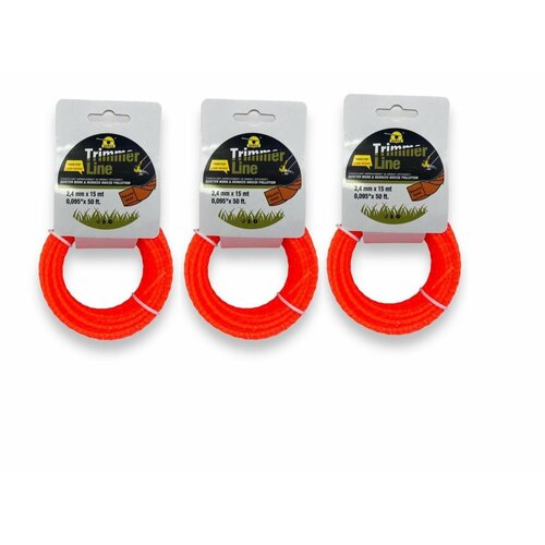 Леска для триммеров Trimmer Line 2,4 мм, квадрат, 15 метров, 3 штуки