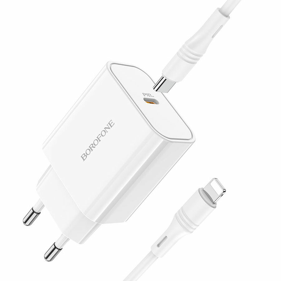 Сетевое зарядное устройство BOROFONE BA57A Easy Speed 1xUSB-C с Кабелем Type-C - Lightning, 3.0A, 20W, белый