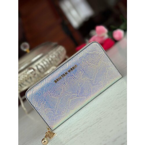 Кошелек LAK, фактура под рептилию, серебристый