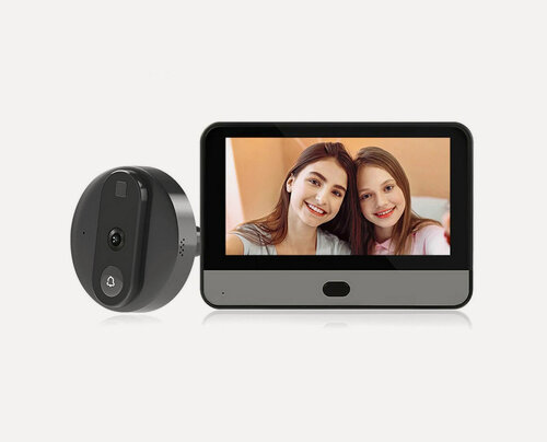 Изображение товара Цветной HD видеоглазок Tuya Wi-Fi для двери HD ком Мод: ДW1-Туйя (Z66727IV) с датчиком движения и записью на SD карту. Экран 4,3 дюйма. Камера 2MP