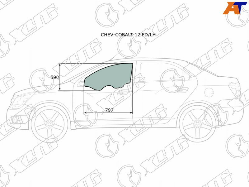 Стекло боковое опускное (Спереди / Слева / Цвет зеленый) Chevrolet Cobalt 13- / Ravon R4 16-